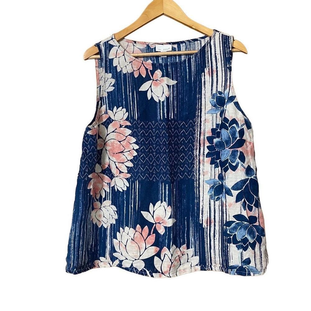 J. Jill Pure Jill Everyday Blue Lotus Floral Linen Top